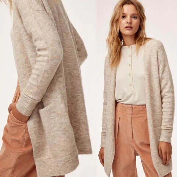 Aritzia Wilfred Free Aronson Alpaca Wool Blend Long Cardigan L Sweater Oatmeal - Picture 1 of 16